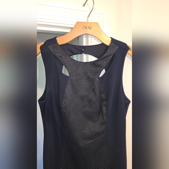 Cache Dress Womens Sleeveless Blue Textured Sheath Open Back Date Night Size 6 - Picture 5 of 10